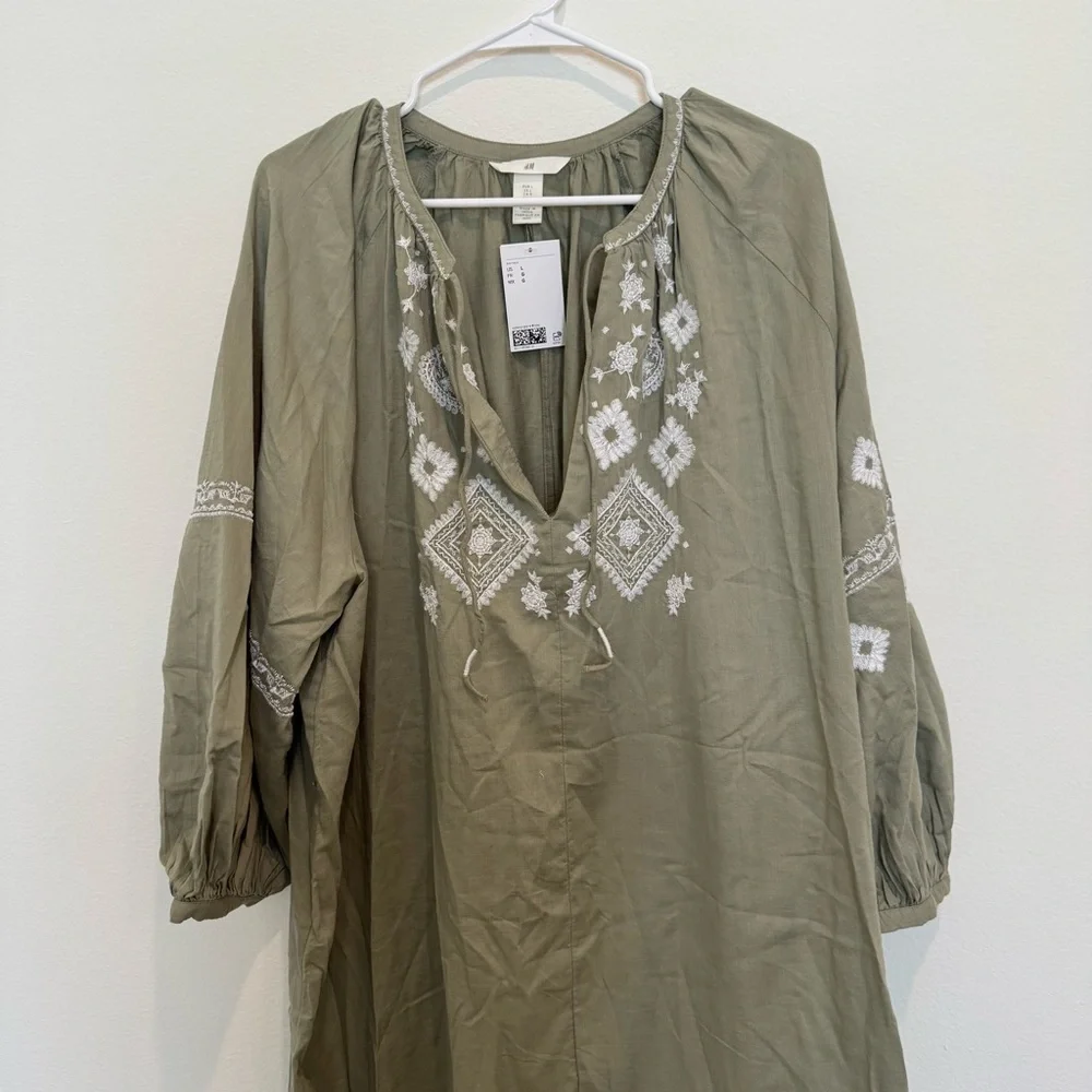 NWT Olive Green Embroidered Dress - Picture 4 of 10